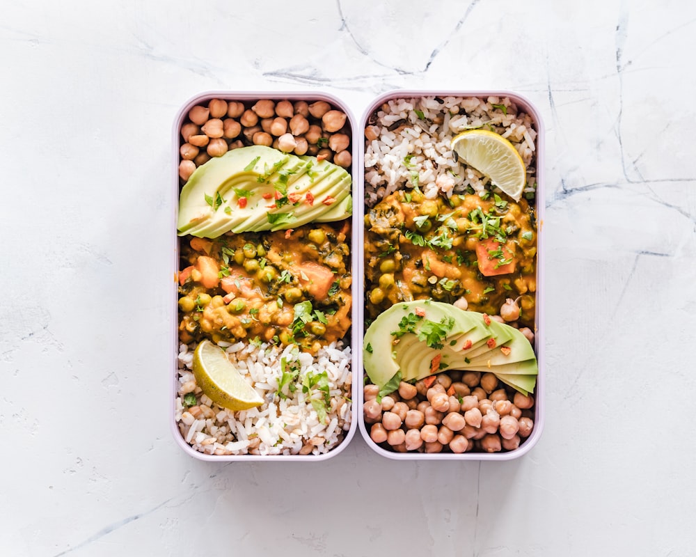 Balanced meal preparation with fresh ingredients and organized food containers